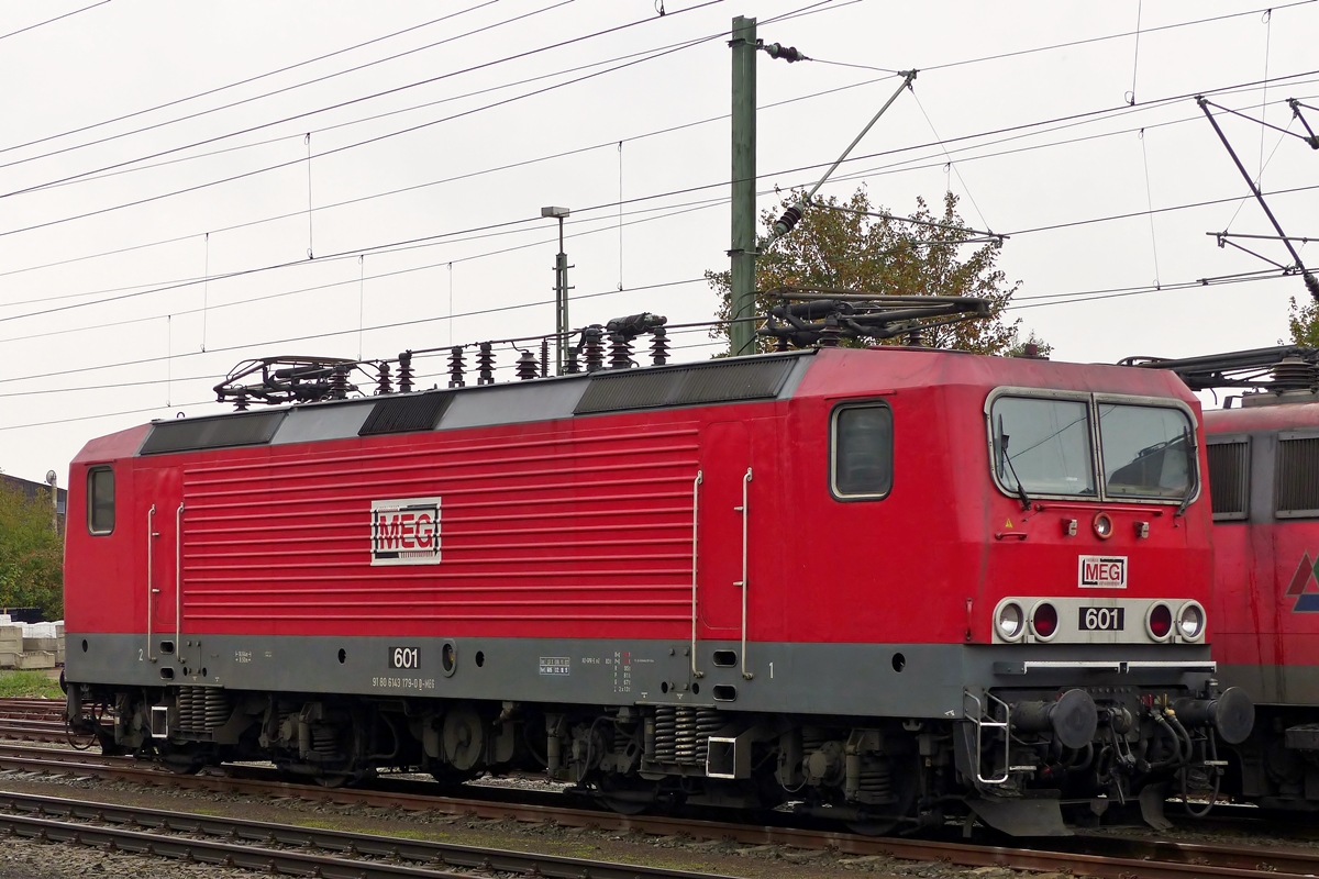 . Die MEG (Mitteldeutsche Eisenbahngesellschaft) 601 (91 80 6143 179-0 D-MEG) war am 08.10.2014 im Hauptbahnhof von Emden abgestellt. (Jeanny) 