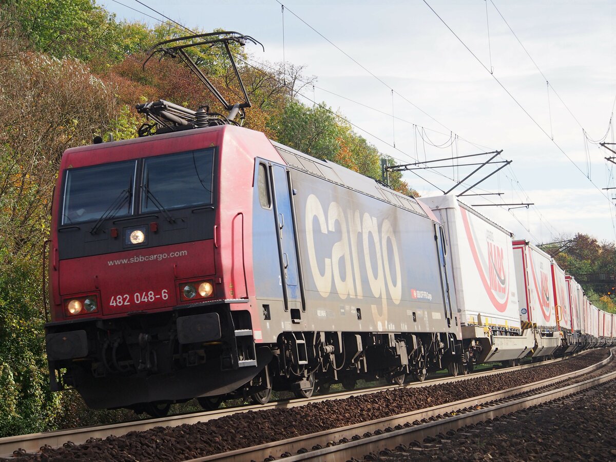 482 048-6 SBB in Ulm mit Mars-Containerzug am 21.10.2014.