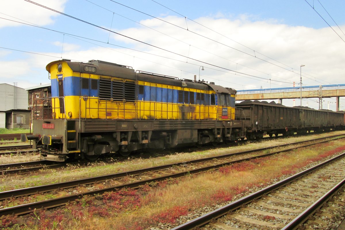 Am 28 Mai 2015 steht AWT/OKD 770 508 mit ein Kohlezug in Ostrava.