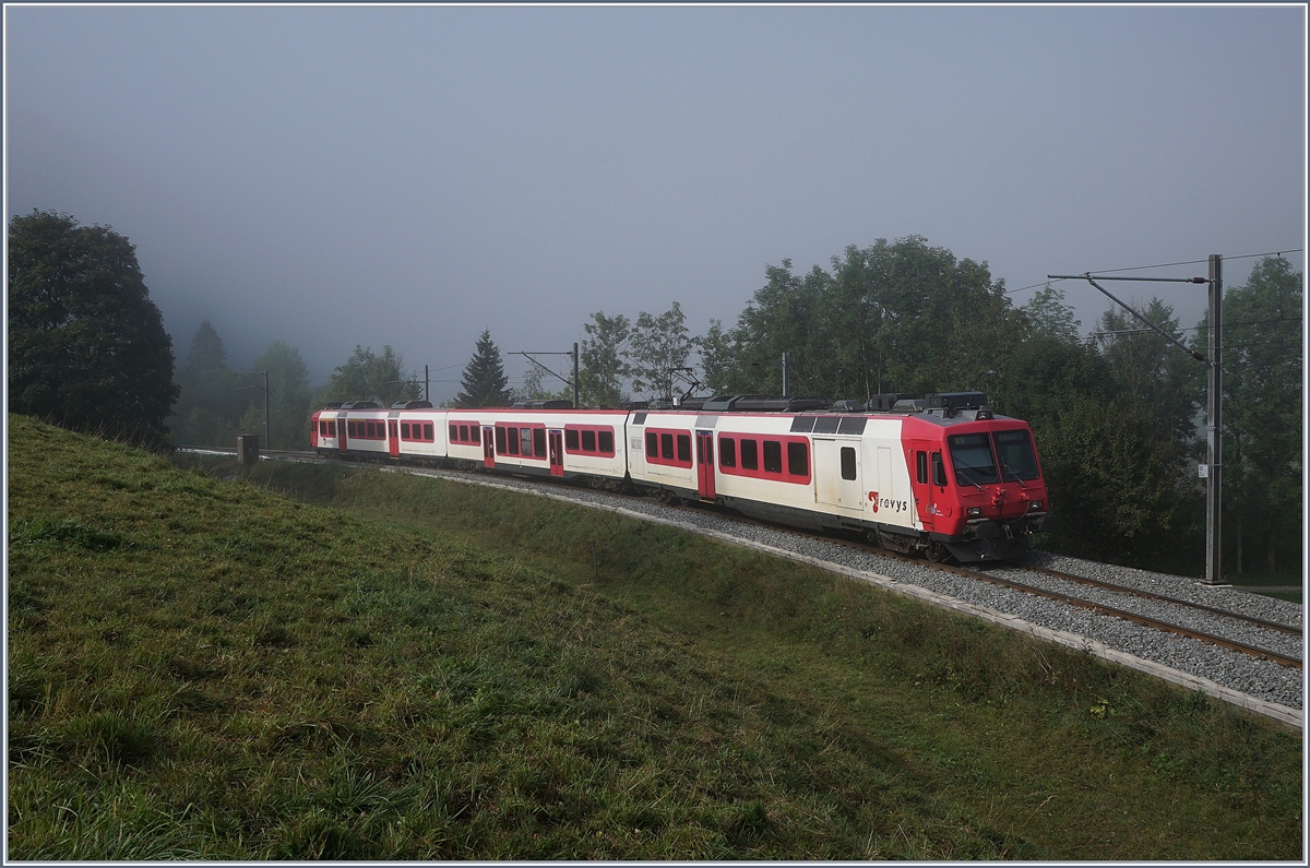 Der TRAVY Regionalzug 6013 nach Le Brassus bei Kilometer 10.223 kurz vor Le Pont.
28. August 2018
