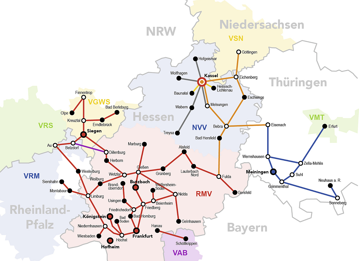 Die ab Dezember 2014 gültige Streckenkarte der HLB (Hessischen Landesbahn).
