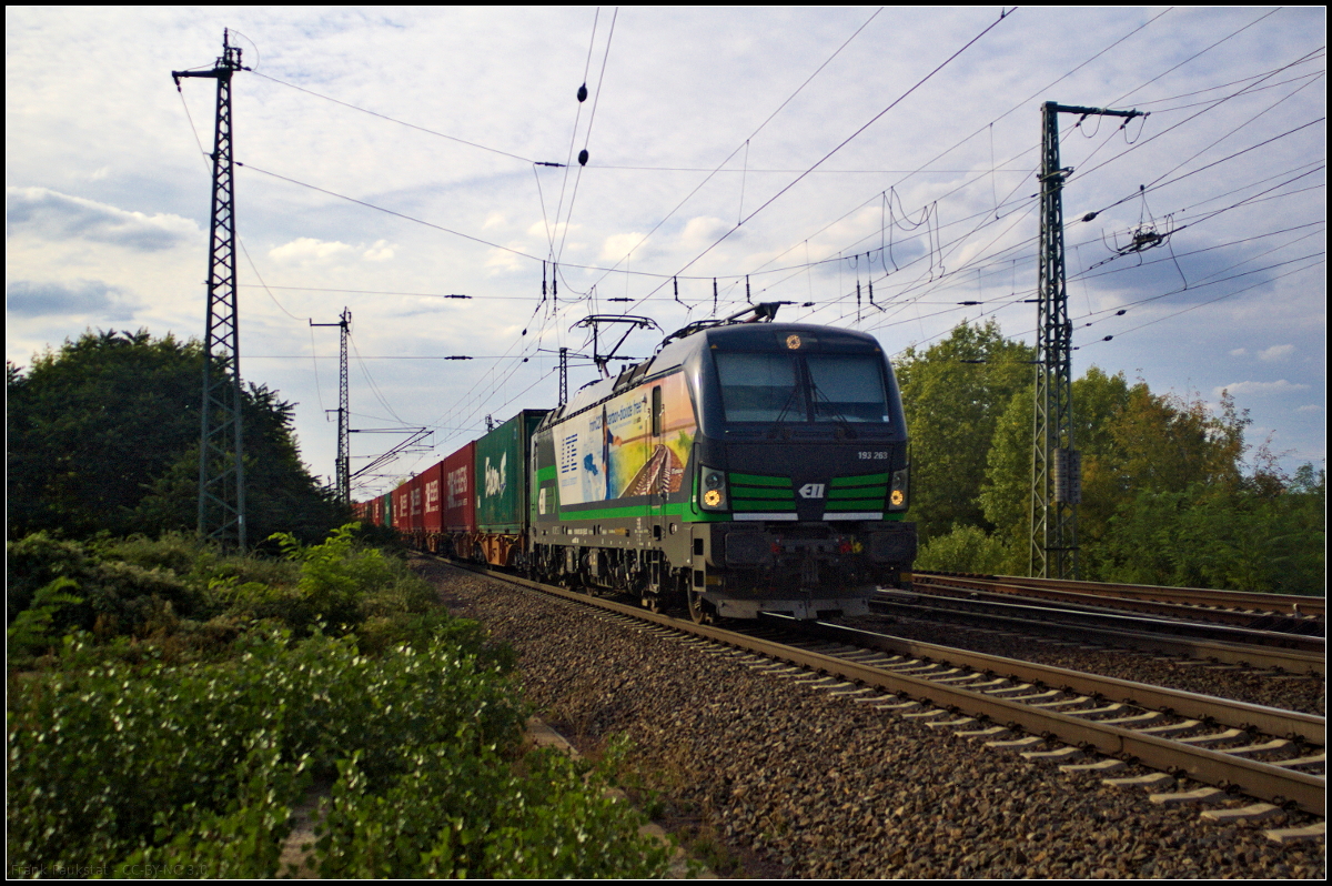 LTE Logistik 193 263-1  from C2C - carbon-dioxide free!  fuhr mit einem Containerzug am 08.09.2018 am Abzweig Magdeburg-Eichenweiler vorbei.