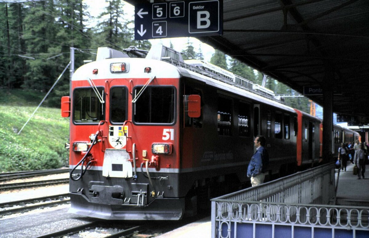 RhB ABe 4/4 Nr.51 in Pontresina im August 1989.