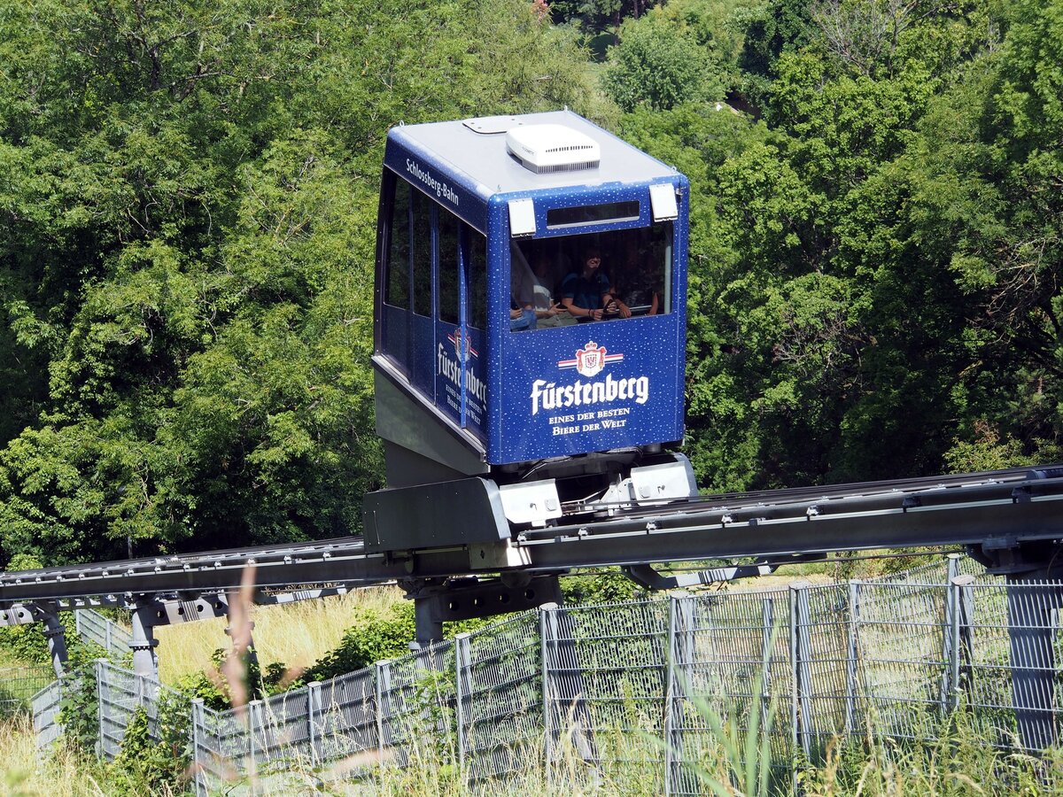 Standseilbahn; Schlossbergbahn in Feiburg/Breisgau Kabine am 07.07.2019.