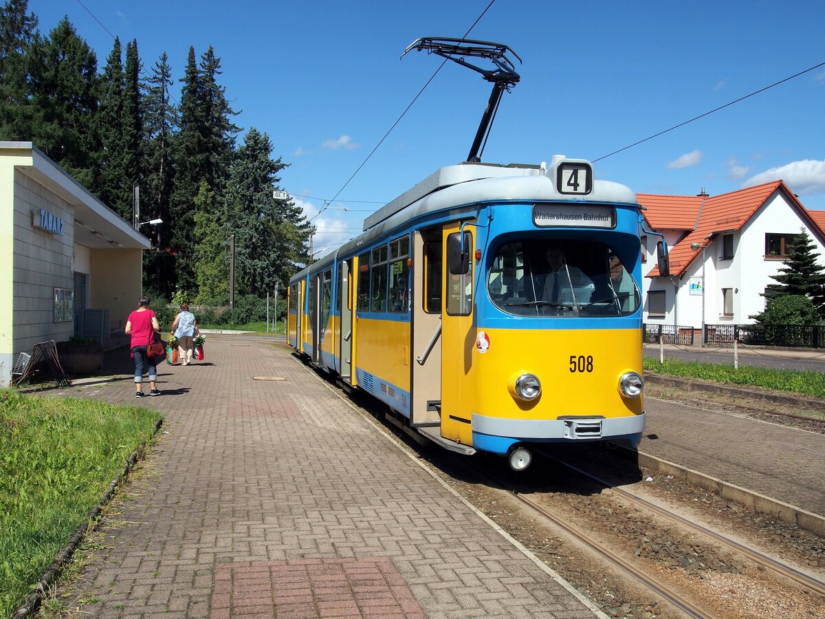 Straenbahn / Stadtverkehr -berlandverkehr Thringer Waldbahn;    GT 8 Nr.568 von Dwag Baujahr 1962 in Gotha Waltershausen am 08.08.2016.