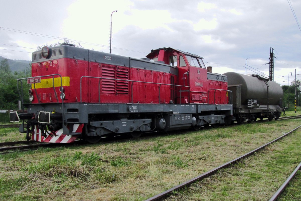 T466 0254 hat sich umgesetzt und steht am 30 Mai 2015 whrend ein Offenes Wochenende mit ein Kesselwagen ins Bw Vrutky Nakladi Stanica.