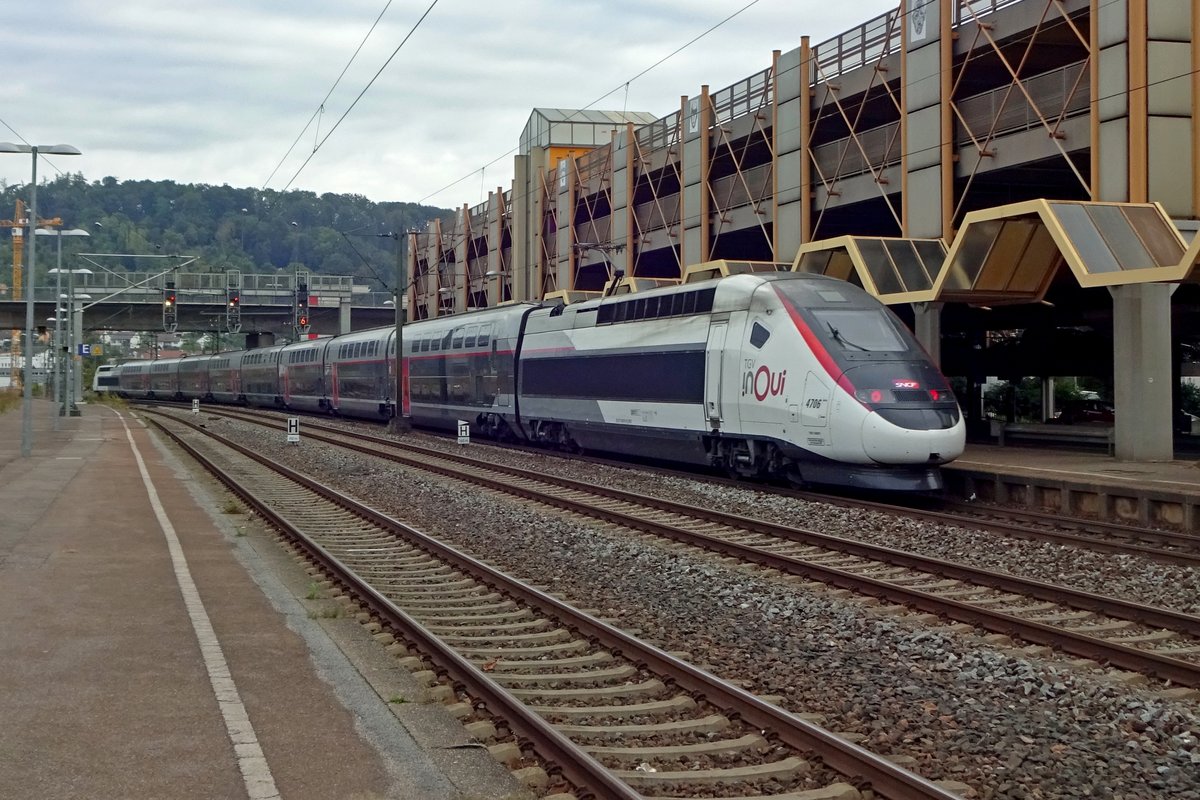 TGV 4706 durchfahrt am 14 September 2019 Plochingen mit ein Leistung Stuttgart Hbf--Paris Est.