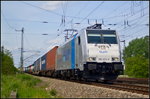 186 423-0  pcc rail  der Rurtalbahn Cargo mit einem Containerzug am 21.05.2016 am Abzweig Elbbrcke in Magdeburg (NVR-Nummer 91 80 6186 423-0 D-Rpool)