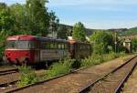 br-795--796--798-uerdingerschienenbus Schienenbus 798 818-1 (Pfalzbahn) mit Beiwagen 998 880-9 steht am Gleis 3 im Bahnhof Herdorf am 08.05.2011, er hat Hp 0 und muss den Gegenvekehr (die Hellertalbahn) abwarten. Die Oberhessischen Eisenbahnfreunde fuhren sp�ter Sonderverkehr f�r die Hellertalbahn.