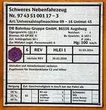   Anschriftentafel  der  Plasser & Theurer Universalstopfmaschine UNIMAT 09 - 16 / 4S (Schweres Nebenfahrzeug Nr.