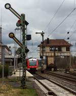 Im Bahnhof Kreuztal steht 640 003 (LINT 27) der 3-Lnder-Bahn als RB 93 (Rothaarbahn) nach Bad Berleburg am 07.04.2012.