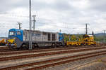 
Die 273 014-1 (92 80 1273 014-1 D-ATLU) eine Vossloh G 2000 BB des Lokvermieters Alpha Trains steht am 02.09.2018 mit dem Schienenladewagen SLW 5 ,  Schweres Nebenfahrzeug Nr. D-VMRS 99 80 9550 003-4, der Vossloh Rail Service  ICE-Bahnhof Montabaur. 