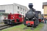 Die rumnische Botschafterlok CFF 764 449 und die Kf 6759 von Jung Nr. 13197 Baujahr 1960 im Bahnpark Augsburg am 25.10.2009.