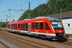   Dieseltriebwagen 648 702 / 648 202 (95 80 0648 702-8 D-DB ABpd und 95 80 0648 202-9 D-DB Bpd) ein Alstom Coradia LINT 41 der DreiLnderBahn (DB Regio NRW) ist am 19.07.2014 in Au (Sieg) abgestellt.