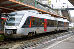   Der VT 121102-2  Herne  der Abellio Rail NRW GmbH (95 80 0648 329-0 D-ABRN / 95 80 0648 829-9 D-ABRN), ex VT 11 002, ein Alstom Coradia LINT 41, steht am 08.02.2016 im Hbf Wuppertal, als S7