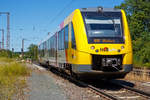   Der VT 501 (95 80 1648 101-1 D-HEB / 95 80 1648 601-0 D-HEB) der HLB (Hessische Landesbahn GmbH), ein Alstom Coradia LINT 41 der neuen Generation, erreicht am 01.07.2018, als RB 95  Sieg-Dill-Bahn 
