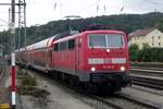 Am 22 Mai 2010 treft 111 179 mit ein RE nach Würzburg in Treuchtlingen ein.