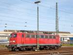 Die 140 858-2 (91 80 6140 858-2 D-DB) der DB Schenker Rail Deutschland AG ist am 12.04.2014 beim Bahnhof Neuwied abgestellt.