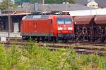   Die 145 078-2 (91 80 6145 078-2 D-DB) der DB Schenker Rail Deutschland AG ist am 28.08.2014 in Kreuztal abgestellt.