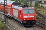 br-1462-traxx-p160-ac2/797554/146-203-5-mit-re-dostozug-faehrt 146 203-5 mit RE Dostozug fährt aus Ulm aus am 04.08.2008.