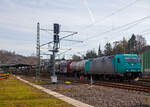 Die 185 609-5 (91 80 6185 609-5 D-ATLU) der Alpha Trains Luxembourg fhrt am 09.02.2023 mit einem gemischten Gterzug durch den Betzdorf (Sieg) in Richtung Kln.