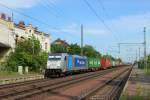 Wefensleben, 21.05.2014 17:09 Uhr - Metrans 186 182 mit Containerzug nach Westen