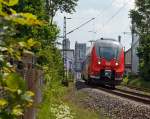   Der dreiteilige Bombardier Talent 2 (442 114 / 442 614) der DB Regio als SE 40 Mittelhessen-Express (Frankfurt Hbf - Gieen - Dillenburg) hat am 02.06.2014 Wetzlar verlassen und fhrt weiter in