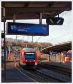 rb-95-sieg-dill-bahn/317574/der-dieseltriebwagen-648-702--202 Der Dieseltriebwagen 648 702 / 202 (ein Alstom Coradia LINT 41) der DreiLnderBahn als RB 95 (Au/Sieg-Siegen-Dillenburg), am 31.12.2013 bei der Einfahrt auf Gleis 105 in den Bahnhof Betzdorf/Sieg.