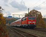111 155 mit dem RE 9 - rsx - Rhein-Sieg-Express (Aachen-Kln-Siegen) fhrt am 11.11.2012 Richtung Siegen, hier bei Betzdorf-Bruche.