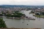 Blick auf das Deutsche Eck (Koblenz am 13.08.2011) von der Festung Ehrenbreitstein.