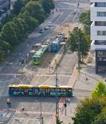   Blick auf Haltestelle Brückenstraße in Chemnitz am 25.08.2013, hier sind zwei Triebzüge der CVAG (Chemnitzer Verkehrs-AG): Rechts Nr.
