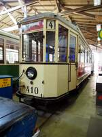 Straßenbahn / Stadtverkehr; Halle;  T 2 Nr.410 von Lindner Baujahr 1928 im Tram-Museum Halle am 20.07.2019.