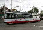 stuttgart-ssb/796385/strassenbahn--stadtverkehr-stuttgart-und-halberstadt Straenbahn / Stadtverkehr; Stuttgart  und Halberstadt;   GT 4 Nr.156 von Halberstadt beim Jubilum 60Jahre GT 4 in Stuttgart vor dem Tram-Museum Stuttgart.