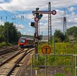 Speziell fr Stefan und alle die es mgen: 640 009 (LINT 27) der 3-Lnder-Bahn als RB 93 (Rothaarbahn) kommt am 11.08.2012 von Bad Berleburg, hier beim Bahnhof Kreuztal wechselt er von der KBS 443 (Rothaarbahn) auf die KBS 440 (Ruhr-Sieg-Strecke).