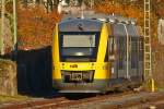 . Der VT 287, ein Alstom Coradia LINT 41 der HLB (Hessischen Landesbahn) war am 01.11.2015 im Bahnhof von Gießen abgestellt. (Hans) 