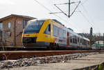   Der VT 259 (95 80 0648 159-1 D-HEB / 95 80 0648 659-0 D-HEB) ein Alstom Coradia LINT 41 der HLB (Hessische Landesbahn), ex Vectus VT 259, verlässt am 08.04.2018 den Bahnhof Betzdorf (Sieg), als