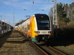 ODEG 462 518,als RE aus Lietzow,traff am 24.Februar 2024,im Zielbahnhof Binz ein.