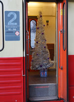Mit ehemaligen Triebzügen der SNCF an den Weihnachtsmarkt Basel am 17. Dezember 2016.
Train Thur Doller Alsase mit XRABx 8508 + XBD 4395 im SNCF Bahnhof Basel, kurz vor der gemeinsamen Rückfahrt. Zu einem richtigen Weihnachtszug gehört natürlich auch ein Weihnachtsbaum.
Foto: Walter Ruetsch