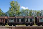 Guterwagen Teleskophaubenwagen mit vier Rads�tzen f�r Coiltransporte (Shimmns-u) der SBB (Schweizerischen Bundesbahnen) am 29.05.2011 in Herdorf.