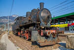 Die Schlepptender-Dampflok FS 625.011als Denkmallok im Bahnhof Trento (Trient) am 26.03.2022.