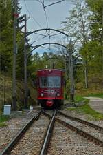 rittnerbahn-ferrovia-del-renon/658545/triebzug-21-der-rittnerbahn-ex-trognerbahn Triebzug 21 der Rittnerbahn, (ex Trognerbahn), nhert sich der Kreuzungsstelle Lichtenstern (Stella). 15.05.2019 (Hans) 