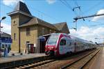 Der CFL KISS 2301 fhrt am 02.08.2018 aus Richtung Ettelbrck kommend in den Bahnhof von Mersch ein.(Hans)