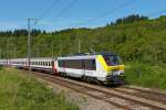 . Wegen der Baustelle in Drauffelt, fuhr der IR 110 Luxembourg - Liers am 18.05.2014 auf dem  falschen  Gleis zwischen Enscherange und Drauffelt. (Hans)