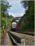 Linie 10 Nordstrecke/206534/--hohle-gasse---auf-der - Hohle Gasse - Auf der eingleisigen Strecke von Wiltz nach Kautenbach geht es stellenweise recht eng zu. Die RB 3214 Luxemburg - Wiltz schl�ngelt sich am 04.07.2012 durch das enge Tal der Wiltz (der Fluss heisst auch so) in der N�he von Merkholtz. (Hans)