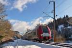 serie-2200-coradia-duplex/406704/-erinnerung-an-den-schnee-- . Erinnerung an den Schnee - Die Computermaus Z 2202 f�hrt als RE 3712 Luxembourg - Troisvierges in den N�he von Maulusm�hle dem Endbahnhof entgegen. 04.02.2015 (Jeanny)