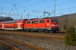 re-9-rhein-sieg-express 111 079-0 schiebt den RE 9 - Rhein-Sieg-Express (Siegen Hbf - Aachen Hbf) am 04.02.2011, von Betzdorf/Sieg weiter in Richtung K�ln.