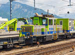   Der BLS Baudiensttraktor Tm 235 093- 2 (Tm 98 85 5 235 093-2 CH-BLS), ex BLS Tm 2/2 93 ist am 28.05.2012 beim Bahnhof Spiez (aufgenommen aus einfahrendem Zug) abgestellt.