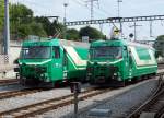 MBC/BAM: Eher seltenes Zusammentreffen der beiden Lokomotiven Ge 4/4 21 und Ge 4/4 22 (1994) in Morges am 13. August 2015.
Foto: Walter Ruetsch