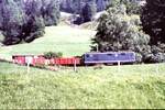SBB (Brnig) HGe 4/4 Nr.1992; Inbetriebsetzung 1954; LP 13,20 m; 54 t; mit Gterzug; 2180 PS; Vmax 50 km/h Adhsion; 33 km/h Zahnstange; am 23.08.1979 am Brning-Pass.
