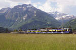BOB: Regionalzüge bestehend aus Rollmaterial verschiedener Generationen ab Grindelwald und Lauterbrunnen vereint bei Interlaken unterwegs am 27. Mai 2017.
Foto: Walter Ruetsch 